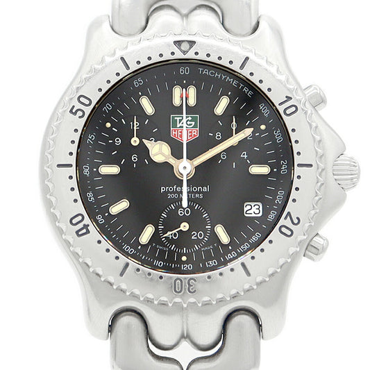 電池交換済 TAG Heuer タグホイヤー セル プロフェッショナル クロノグラフ CG1110 デイト 200m防水 黒 ブラック SS ステンレス メンズ クォーツ【6ヶ月保証】【腕時計】【中古】