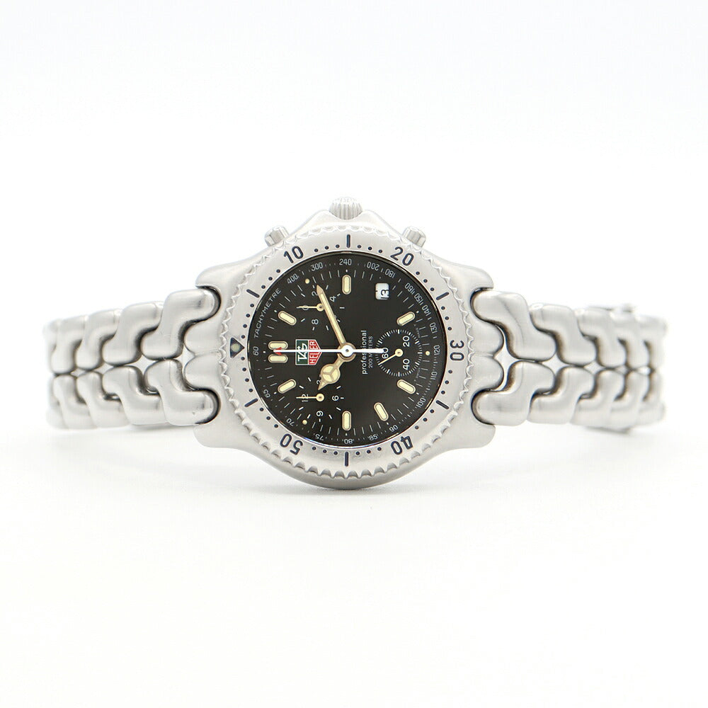 電池交換済 TAG Heuer タグホイヤー セル プロフェッショナル クロノグラフ CG1110 デイト 200m防水 黒 ブラック SS ステンレス メンズ クォーツ【6ヶ月保証】【腕時計】【中古】