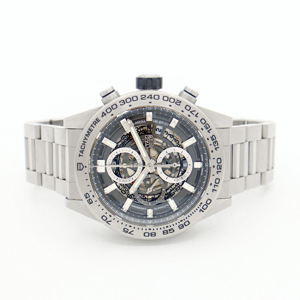 IS☆TAG Heuer タグホイヤー カレラ キャリバー ホイヤー01 グレーファントム クロノグラフ CAR2A8A BF0707 デイト 裏スケ 100m防水 スモールセコンド スケルトン Ti チタン メンズ 自動巻き【6ヶ月保証】【腕時計】【中古】