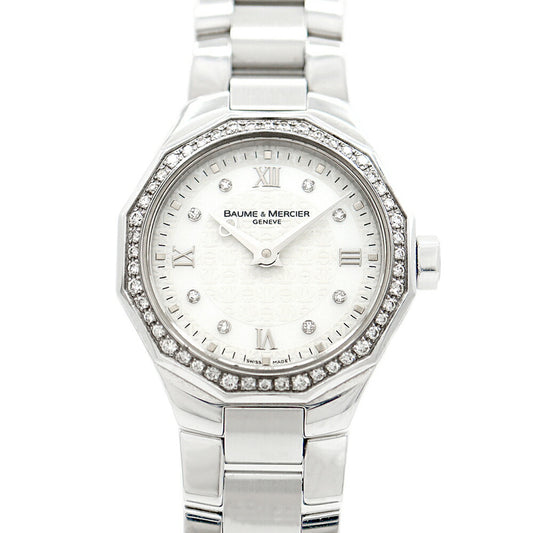 電池交換済 BAUME&MERCIER ボーム&メルシェ リビエラ ダイヤベゼル 65506 ダイヤモンド 8Pダイヤ 50m防水 白 ホワイトシェル SS ステンレス レディース クォーツ リヴィエラ【6ヶ月保証】【腕時計】【中古】