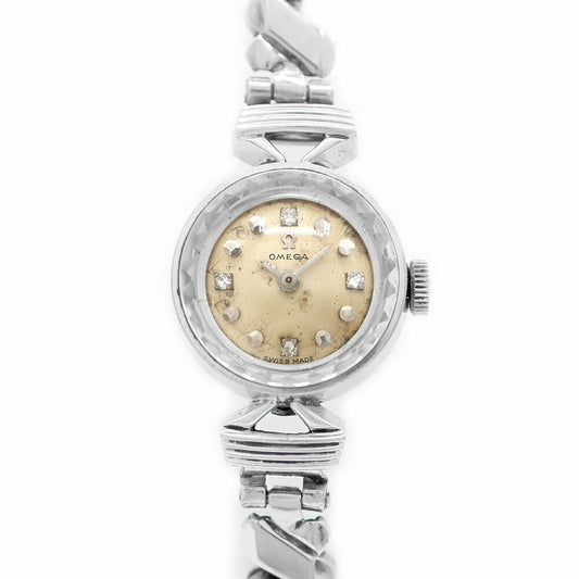 OMEGA 511.6175 Cal.484 17 stones cut glass diamond 4P diamond silver K14WG white gold SS stainless steel ladies manual winding antique vintage [watch] [used]