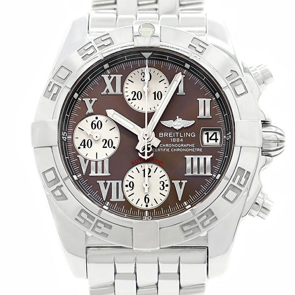BREITLING ブライトリング クロノコックピット A13358 クロノグラフ 100m防水 デイト 茶 ブラウン SS ステンレス メンズ 自動巻き【6ヶ月保証】【腕時計】【中古】