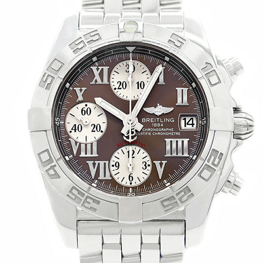 BREITLING ブライトリング クロノコックピット A13358 クロノグラフ 100m防水 デイト 茶 ブラウン SS ステンレス メンズ 自動巻き【6ヶ月保証】【腕時計】【中古】