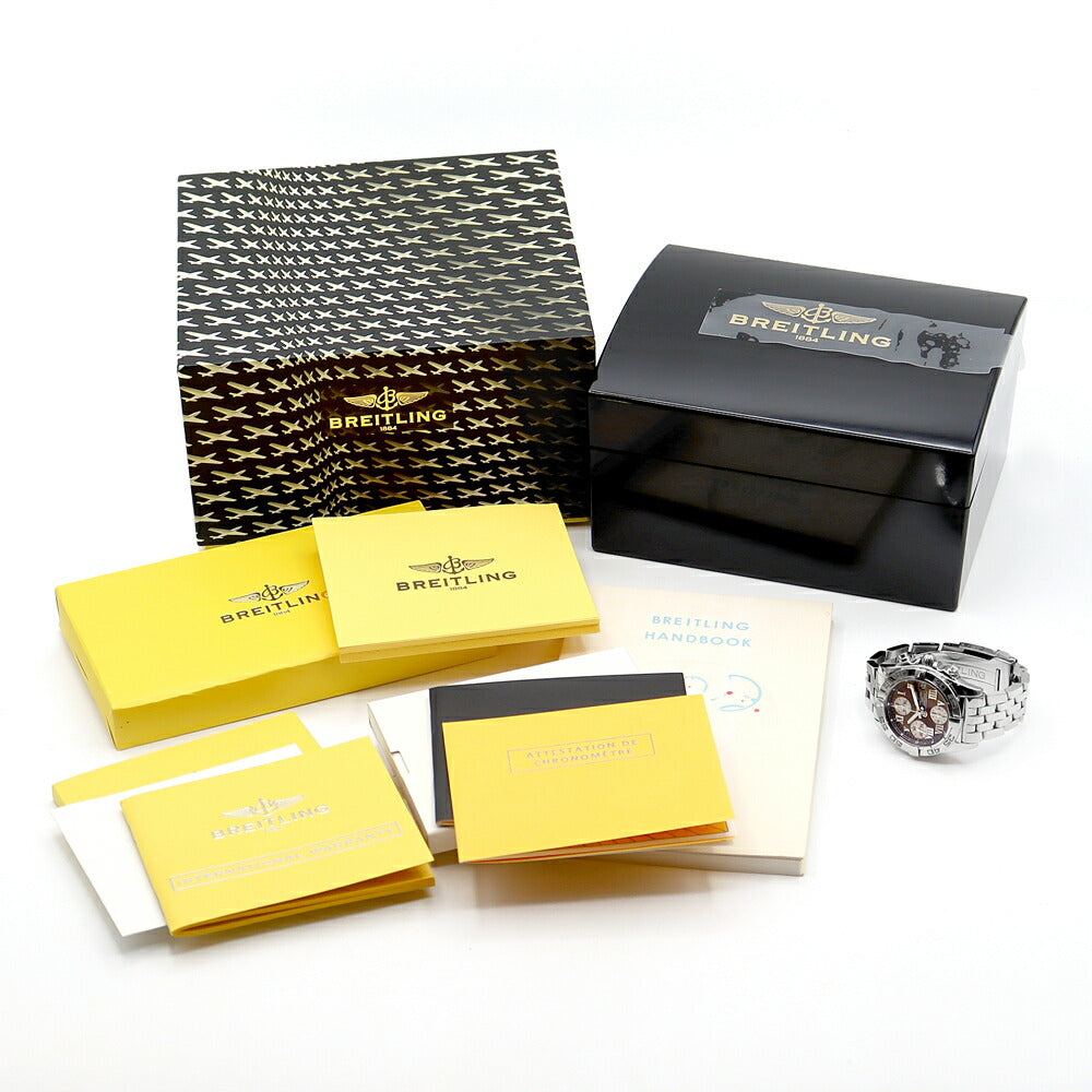 BREITLING ブライトリング クロノコックピット A13358 クロノグラフ 100m防水 デイト 茶 ブラウン SS ステンレス メンズ 自動巻き【6ヶ月保証】【腕時計】【中古】
