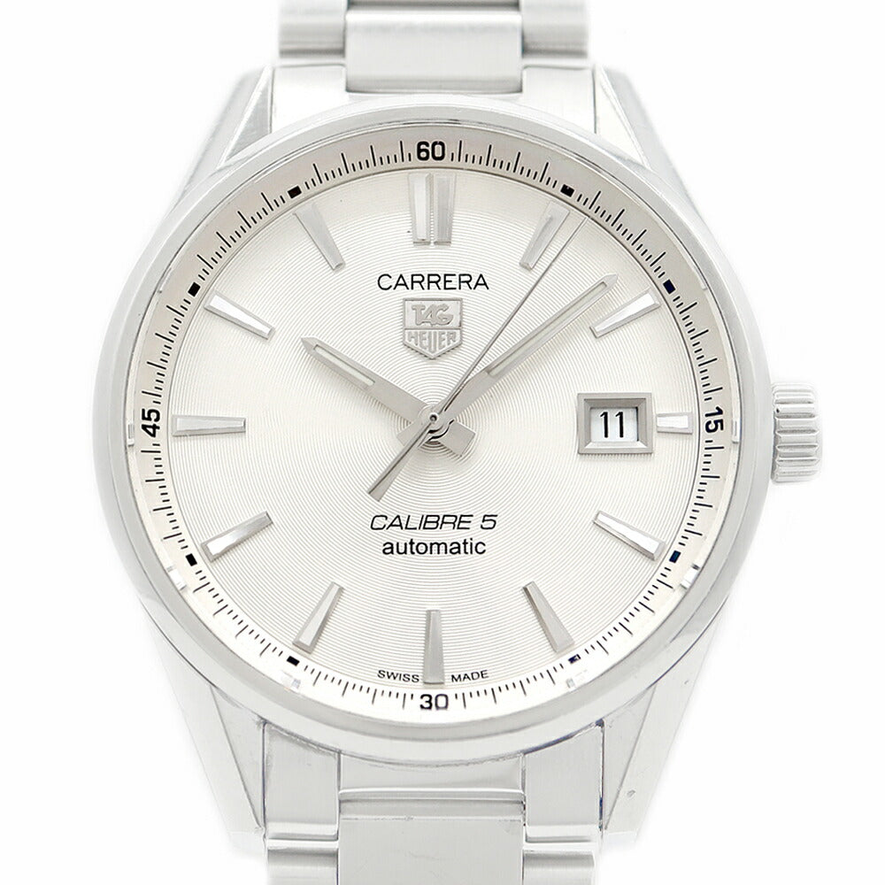 内部点検済 TAG Heuer タグホイヤー カレラ キャリバー5 WAR211B BA0782 100m防水 デイト 裏スケ シルバー SS ステンレス メンズ 自動巻き【6ヶ月保証】【腕時計】【中古】