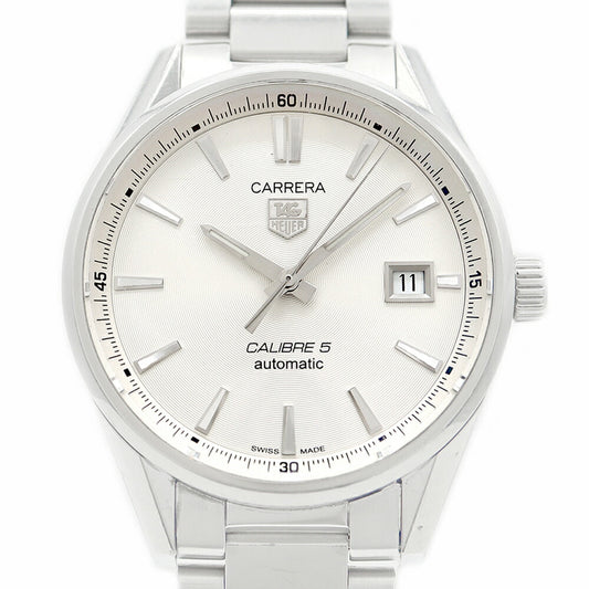 Internally inspected TAG Heuer Carrera Caliber 5 WAR211B BA0782 100m Water Resistant Date Back Skew Silver SS Stainless Steel Men's Automatic Winding [6 Month Warranty] [Watch] [Used]
