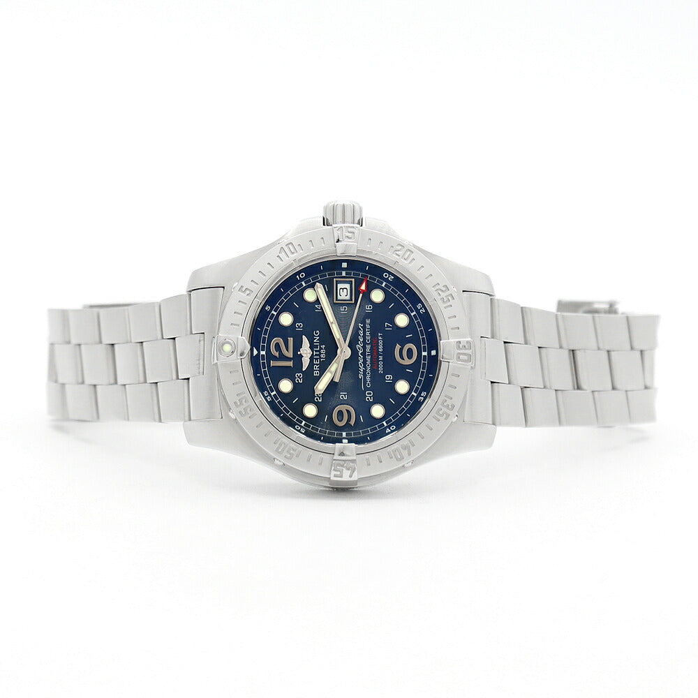 内部点検済 BREITLING ブライトリング スーパーオーシャン スティールフィッシュ A17390 デイト 2000m防水 青 ブルー SS ステンレス メンズ 自動巻き【6ヶ月保証】【腕時計】【中古】