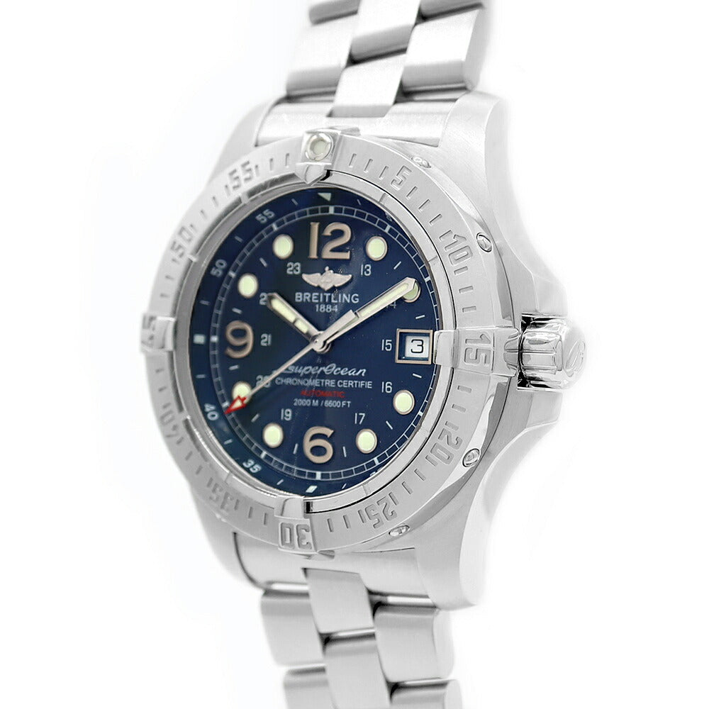 内部点検済 BREITLING ブライトリング スーパーオーシャン スティールフィッシュ A17390 デイト 2000m防水 青 ブルー SS ステンレス メンズ 自動巻き【6ヶ月保証】【腕時計】【中古】