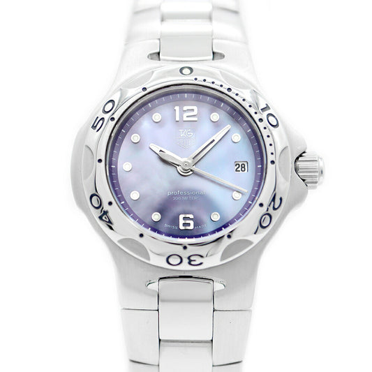 電池交換済 TAG Heuer タグホイヤー キリウム WL131H 200m防水 デイト 青 ブルー シェル SS ステンレス レディース クォーツ【6ヶ月保証】【腕時計】【中古】