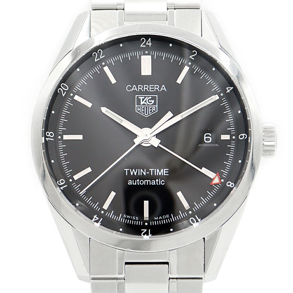 TAG Heuer タグホイヤー カレラ キャリバー7 ツインタイム WV2115 50m防水 裏スケ デイト 黒 ブラック SS ステンレス メンズ 自動巻き【6ヶ月保証】【腕時計】【中古】