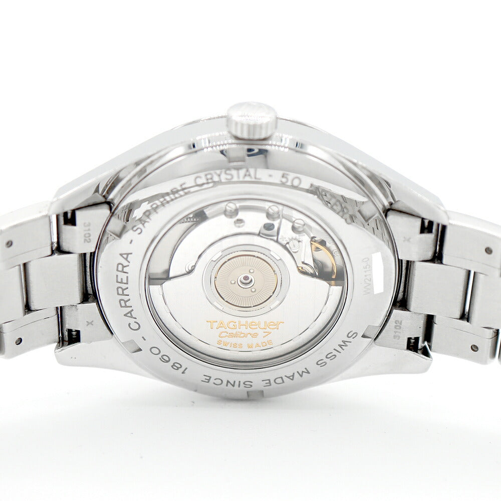 TAG Heuer タグホイヤー カレラ キャリバー7 ツインタイム WV2115 50m防水 裏スケ デイト 黒 ブラック SS ステンレス メンズ 自動巻き【6ヶ月保証】【腕時計】【中古】