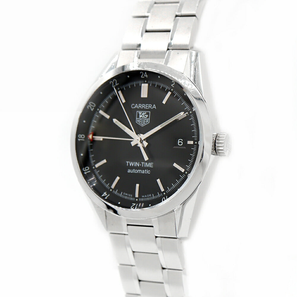 TAG Heuer タグホイヤー カレラ キャリバー7 ツインタイム WV2115 50m防水 裏スケ デイト 黒 ブラック SS ステンレス メンズ 自動巻き【6ヶ月保証】【腕時計】【中古】