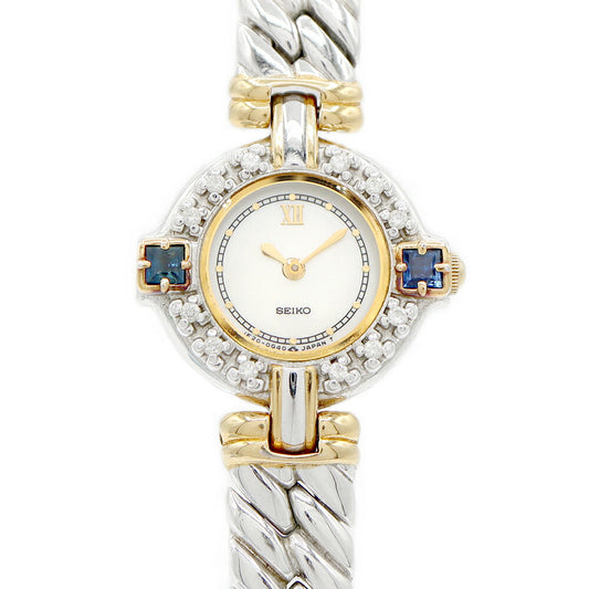 Battery replaced SEIKO Excelline 1F20-0B60 Diamond Diamond Bezel Sapphire Bezel White White Shell YGP Yellow Gold SS Stainless Steel Combi Ladies Quartz [6 Month Warranty] [Watch] [Used]
