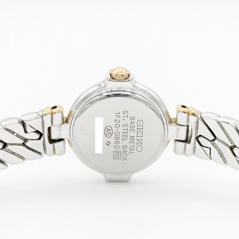 電池交換済 SEIKO セイコー エクセリーヌ 1F20-0B60 ダイヤモンド ダイヤベゼル サファイアベゼル 白 ホワイトシェル YGP イエローゴールド SS ステンレス コンビ レディース クォーツ【6ヶ月保証】【腕時計】【中古】