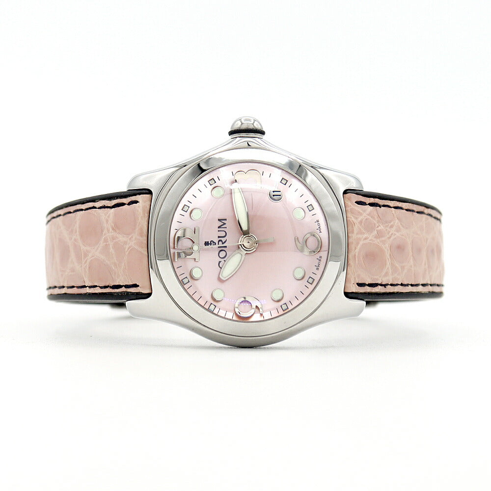電池交換済 CORUM コルム バブル 39.150.20 デイト ピンクシェル SS ステンレス 純正ベルト 純正尾錠 レディース クォーツ【6ヶ月保証】【腕時計】【中古】