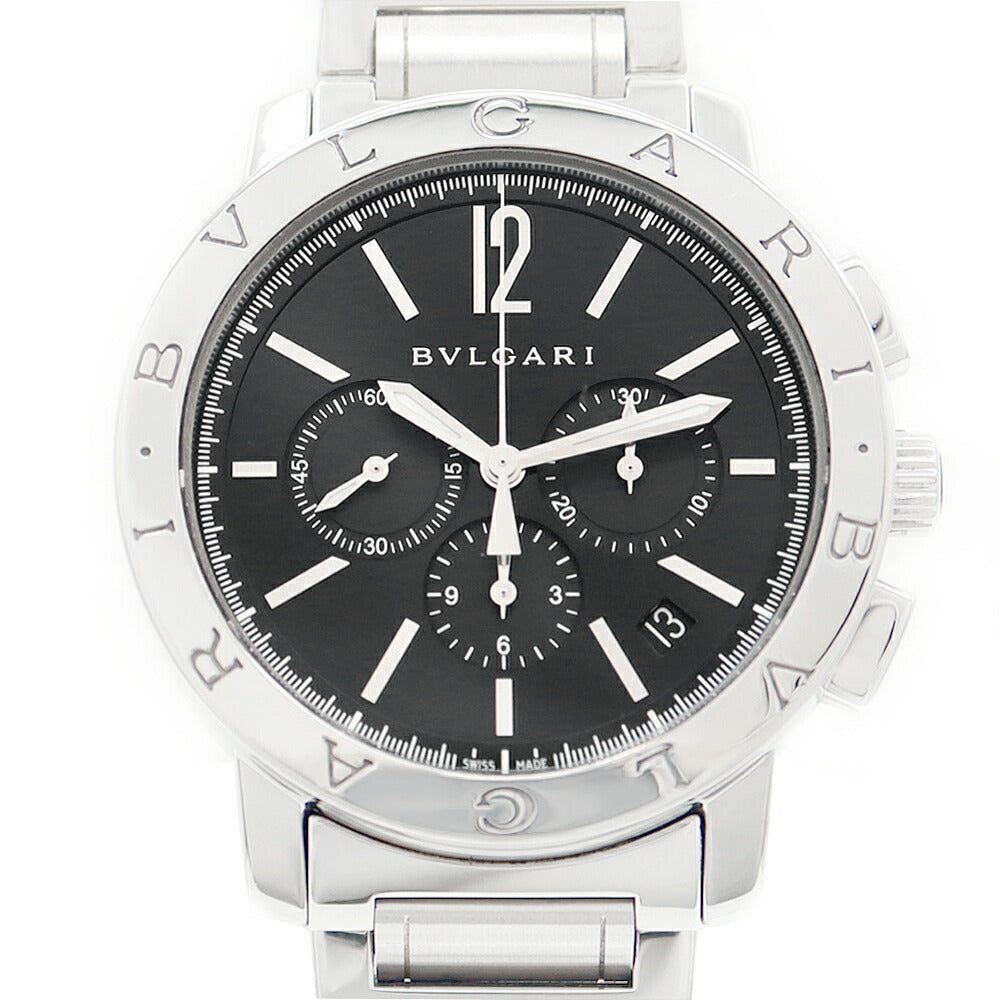 BVLGARI ブルガリ ブルガリブルガリ クロノグラフ BB41SCH デイト 50m防水 裏スケ スモールセコンド 黒 ブラック SS ステンレス メンズ 自動巻き【6ヶ月保証】【腕時計】【中古】