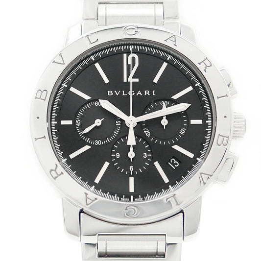 BVLGARI ブルガリ ブルガリブルガリ クロノグラフ BB41SCH デイト 50m防水 裏スケ スモールセコンド 黒 ブラック SS ステンレス メンズ 自動巻き【6ヶ月保証】【腕時計】【中古】