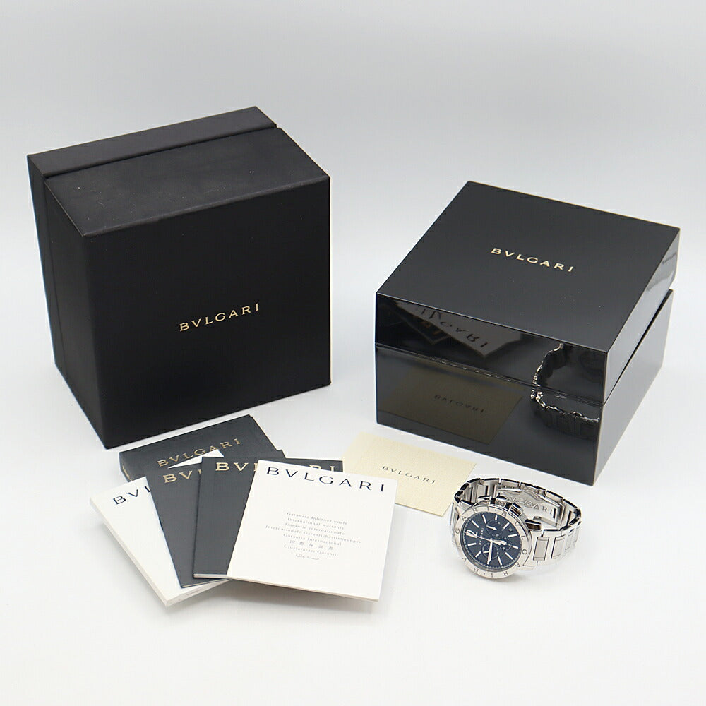 BVLGARI ブルガリ ブルガリブルガリ クロノグラフ BB41SCH デイト 50m防水 裏スケ スモールセコンド 黒 ブラック SS ステンレス メンズ 自動巻き【6ヶ月保証】【腕時計】【中古】
