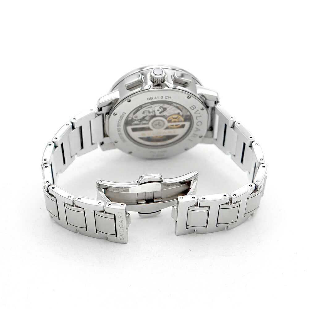 BVLGARI ブルガリ ブルガリブルガリ クロノグラフ BB41SCH デイト 50m防水 裏スケ スモールセコンド 黒 ブラック SS ステンレス メンズ 自動巻き【6ヶ月保証】【腕時計】【中古】