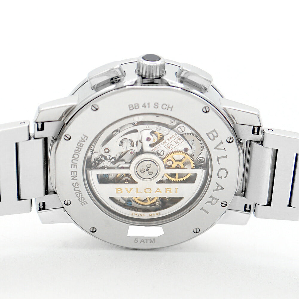 BVLGARI ブルガリ ブルガリブルガリ クロノグラフ BB41SCH デイト 50m防水 裏スケ スモールセコンド 黒 ブラック SS ステンレス メンズ 自動巻き【6ヶ月保証】【腕時計】【中古】