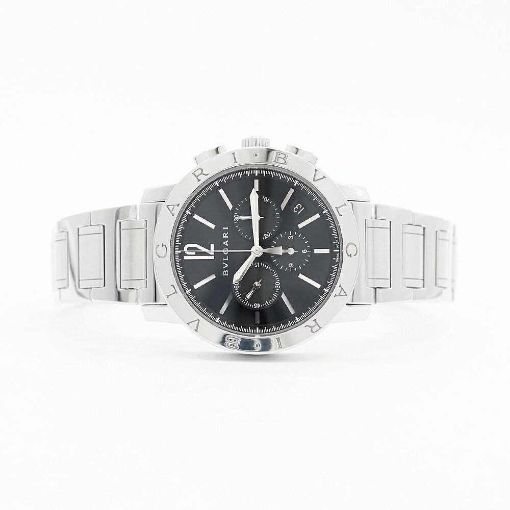 BVLGARI ブルガリ ブルガリブルガリ クロノグラフ BB41SCH デイト 50m防水 裏スケ スモールセコンド 黒 ブラック SS ステンレス メンズ 自動巻き【6ヶ月保証】【腕時計】【中古】