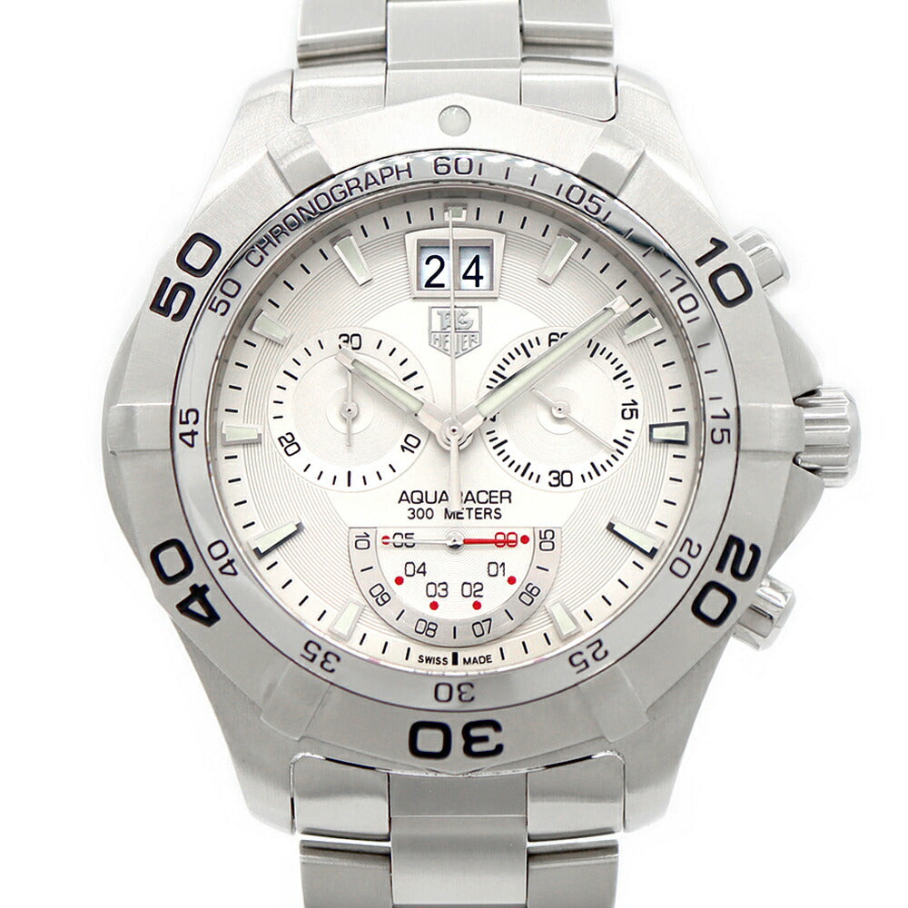 電池交換済 TAG Heuer タグホイヤー アクアレーサー グランドデイト クロノグラフ CAF101B スモールセコンド 300m防水 シルバー SS ステンレス メンズ クォーツ【6ヶ月保証】【腕時計】【中古】