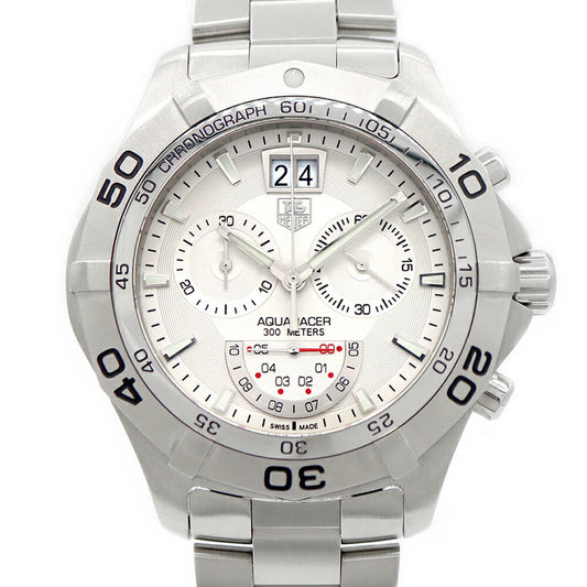 電池交換済 TAG Heuer タグホイヤー アクアレーサー グランドデイト クロノグラフ CAF101B スモールセコンド 300m防水 シルバー SS ステンレス メンズ クォーツ【6ヶ月保証】【腕時計】【中古】