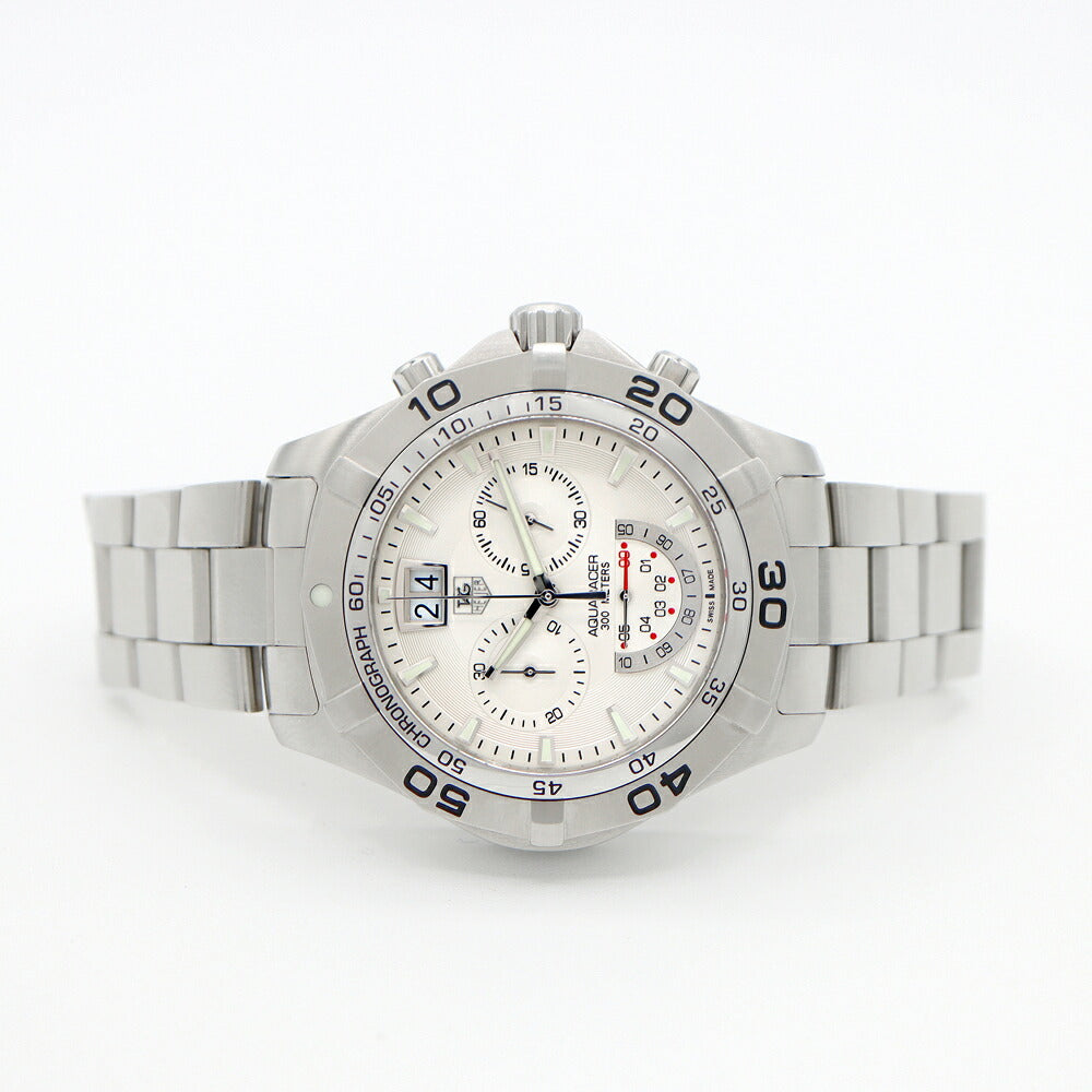 電池交換済 TAG Heuer タグホイヤー アクアレーサー グランドデイト クロノグラフ CAF101B スモールセコンド 300m防水 シルバー SS ステンレス メンズ クォーツ【6ヶ月保証】【腕時計】【中古】
