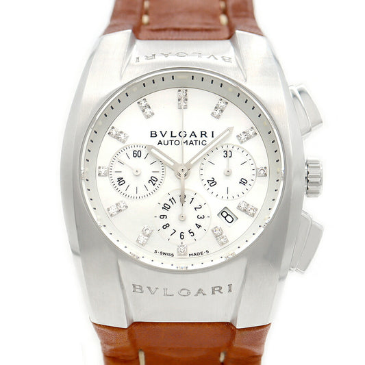 BVLGARI ブルガリ エルゴン クロノグラフ 21Pダイヤ EG35SCH ダイヤモンド デイト スモールセコンド 白 ホワイトシェル SS ステンレス 純正尾錠 メンズ レディース ボーイズ 自動巻き【6ヶ月保証】【腕時計】【中古】