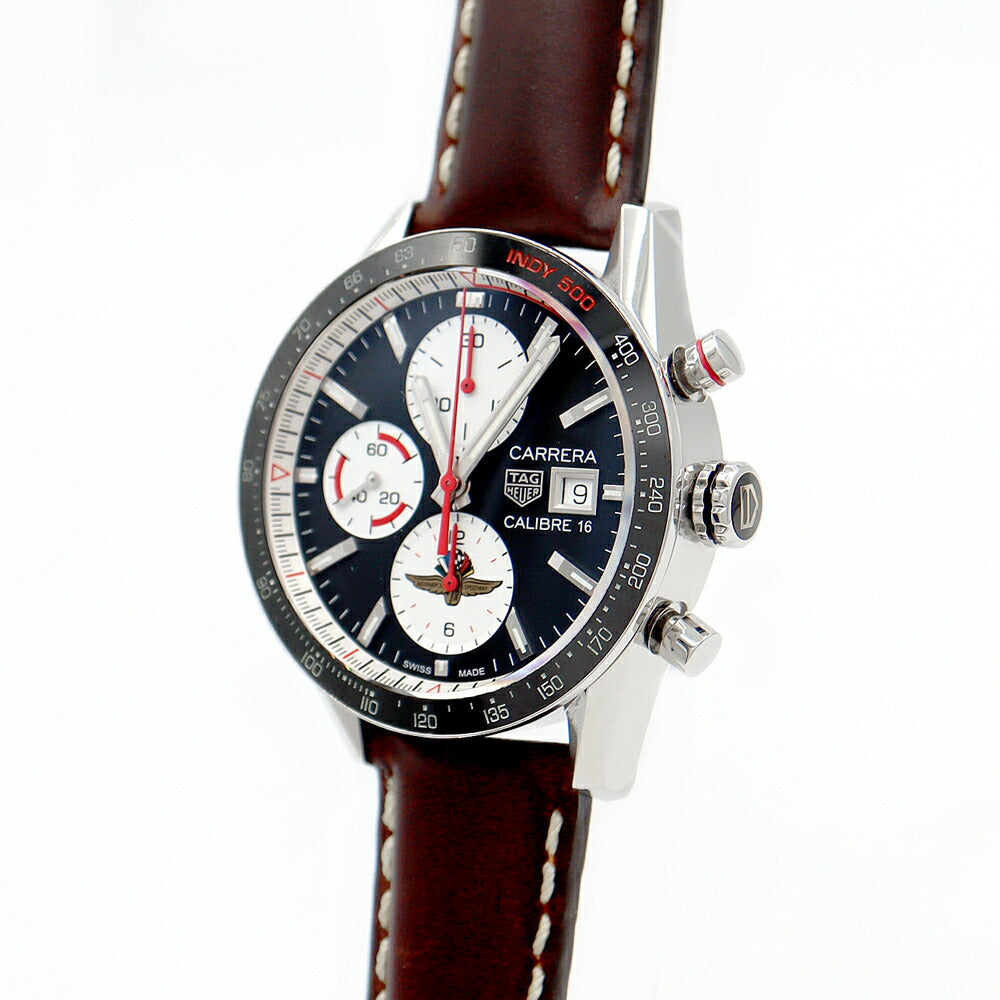 TAG Heuer タグホイヤー カレラ キャリバー16 インディ500 クロノグラフ 世界500本限定 CV201AS スモールセコンド デイト 100m防水 黒 ブラック SS ステンレス 純正尾錠 メンズ 自動巻き【6ヶ月保証】【腕時計】【中古】