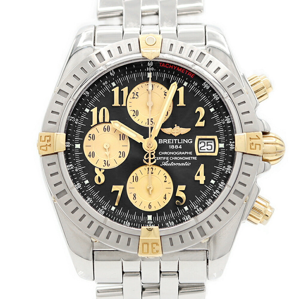 BREITLING ブライトリング クロノマット エボリューション B13356 クロノグラフ デイト 300m防水 黒 ブラック YG イエローゴールド SS ステンレス コンビ メンズ 自動巻き【6ヶ月保証】【腕時計】【中古】