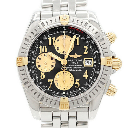 BREITLING ブライトリング クロノマット エボリューション B13356 クロノグラフ デイト 300m防水 黒 ブラック YG イエローゴールド SS ステンレス コンビ メンズ 自動巻き【6ヶ月保証】【腕時計】【中古】