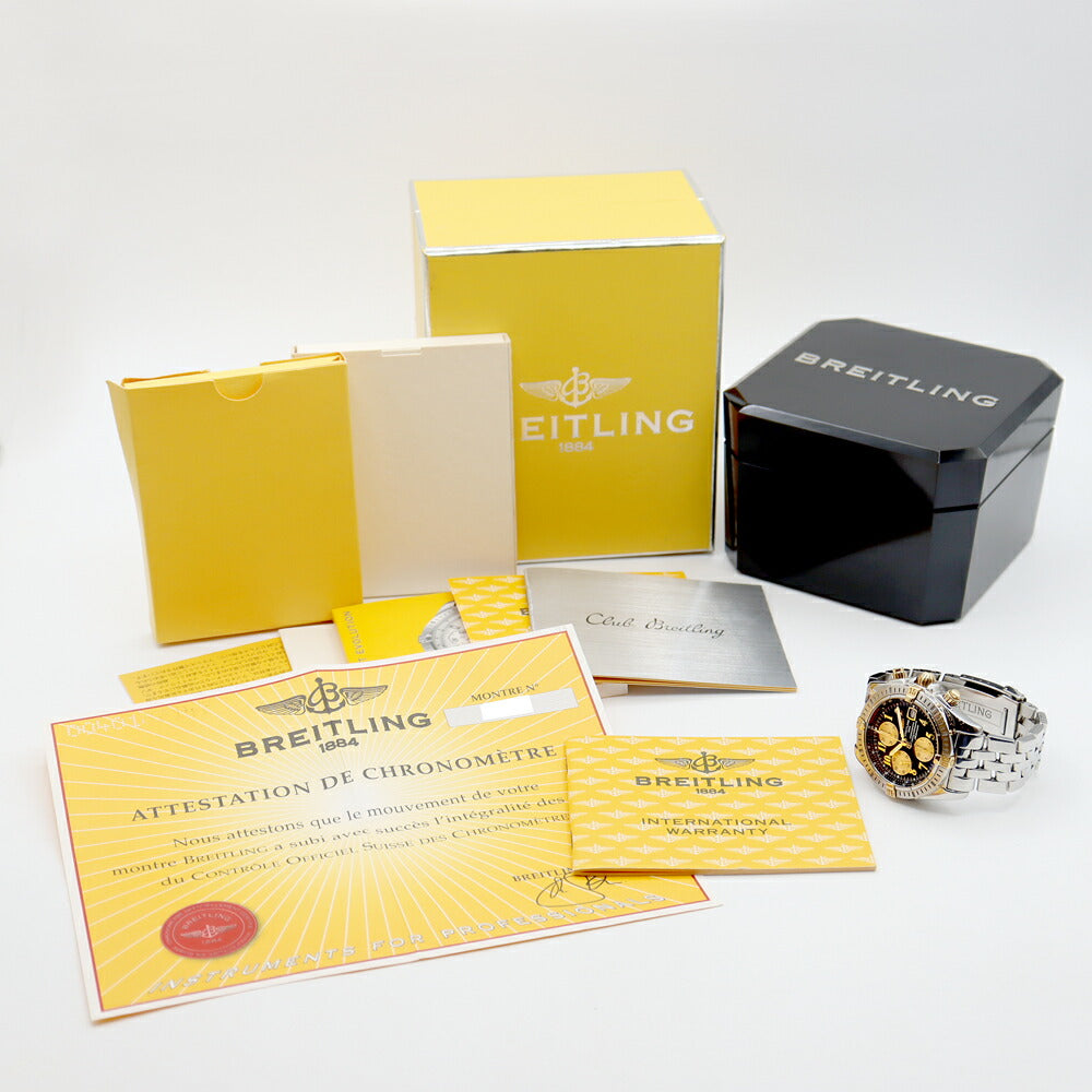 BREITLING ブライトリング クロノマット エボリューション B13356 クロノグラフ デイト 300m防水 黒 ブラック YG イエローゴールド SS ステンレス コンビ メンズ 自動巻き【6ヶ月保証】【腕時計】【中古】