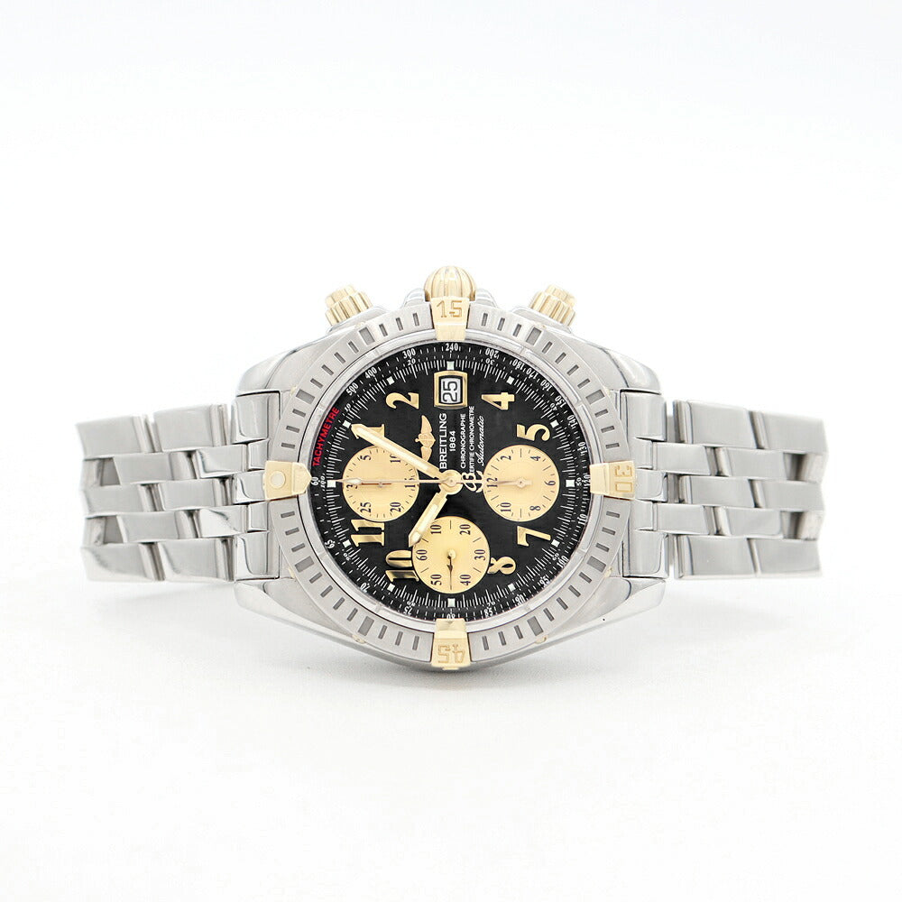 BREITLING ブライトリング クロノマット エボリューション B13356 クロノグラフ デイト 300m防水 黒 ブラック YG イエローゴールド SS ステンレス コンビ メンズ 自動巻き【6ヶ月保証】【腕時計】【中古】