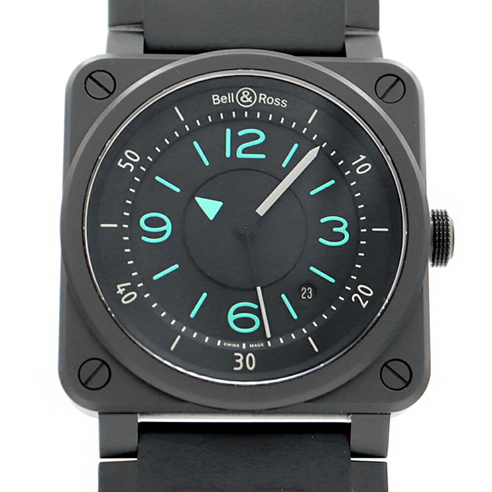 内部点検済 BELL＆ROSS ベル＆ロス バイコンパス 世界999本限定 BR03-92 デイト 100m防水 黒 ブラック CE セラミック 純正ベルト 純正尾錠 メンズ 自動巻き【6ヶ月保証】【腕時計】【中古】