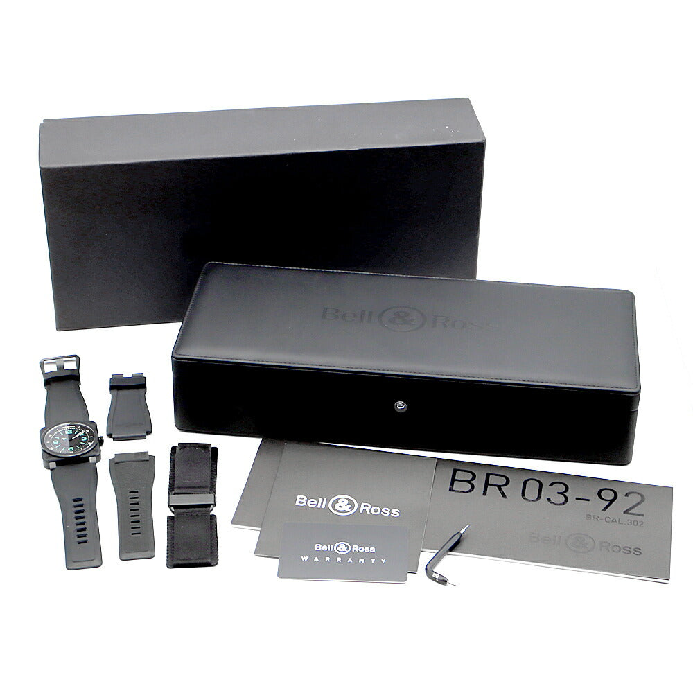 内部点検済 BELL＆ROSS ベル＆ロス バイコンパス 世界999本限定 BR03-92 デイト 100m防水 黒 ブラック CE セラミック 純正ベルト 純正尾錠 メンズ 自動巻き【6ヶ月保証】【腕時計】【中古】