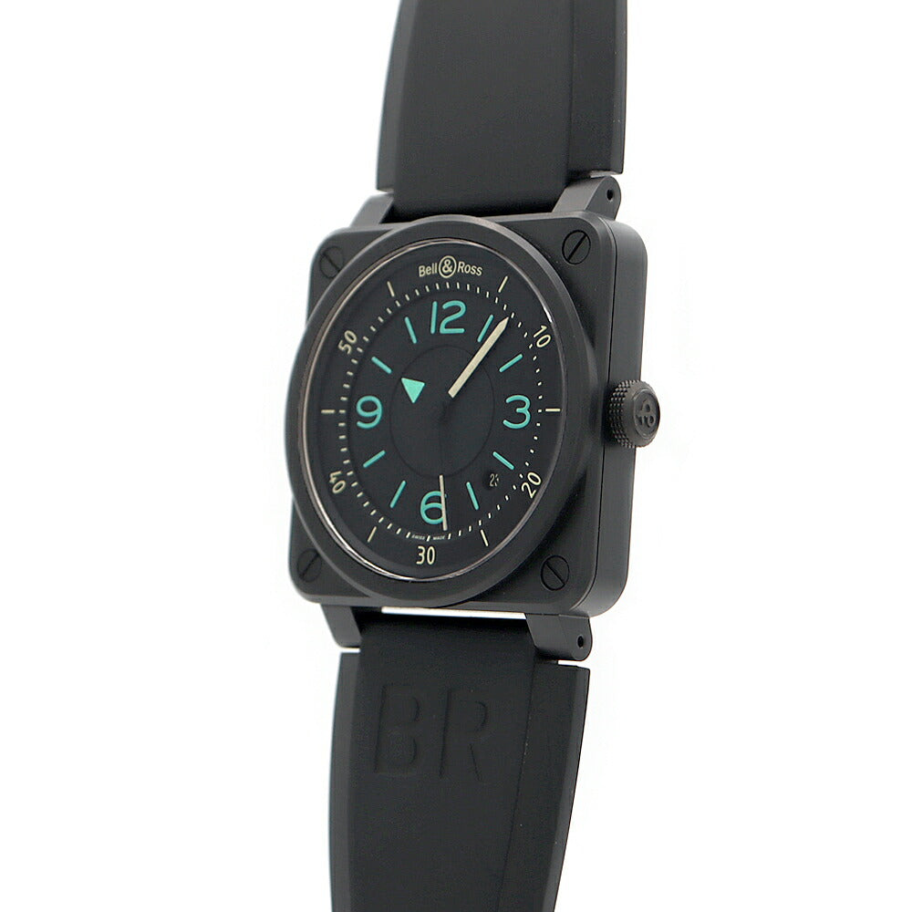 内部点検済 BELL＆ROSS ベル＆ロス バイコンパス 世界999本限定 BR03-92 デイト 100m防水 黒 ブラック CE セラミック 純正ベルト 純正尾錠 メンズ 自動巻き【6ヶ月保証】【腕時計】【中古】