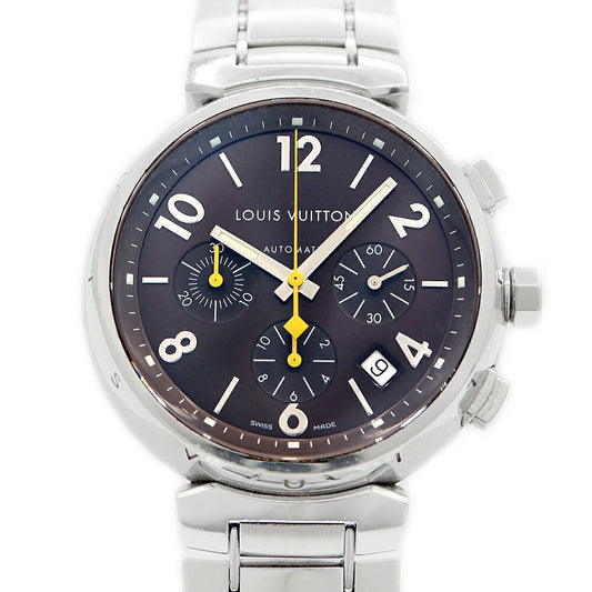 LOUIS VUITTON Tambour Chronograph Q1121 Date 100m Water Resistant Small Second Brown SS Stainless Steel Men's Automatic Winding [6 Month Warranty] [Watch] [Used]