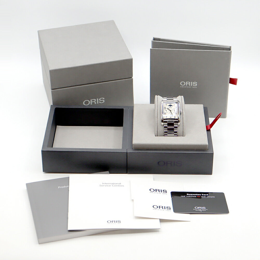 ORIS オリス レクタンギュラー コンプリケーション ムーンフェイズ 01 582 7694 4061 デイデイト 30m防水 スモールセコンド 裏スケ シルバー SS ステンレス メンズ 自動巻き【6ヶ月保証】【腕時計】【中古】