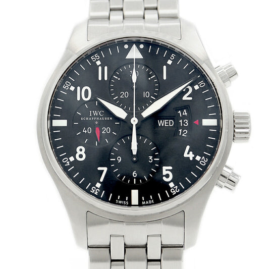 Internally inspected IWC International Watch Company Pilot's Watch Chronograph IW377704 Day Date Small Second Black SS Stainless Steel Men's Automatic Winding [6 Month Warranty] [Watch] [Used]