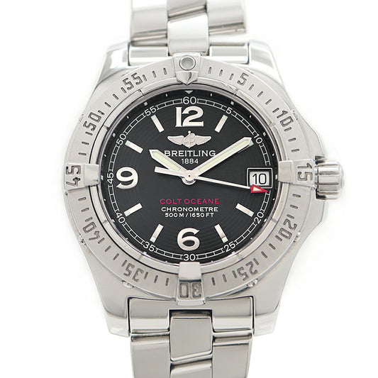 Battery replaced BREITLING Colt Ocean A77380 Date 500m waterproof black SS stainless steel ladies quartz [6 months warranty] [watch] [used]