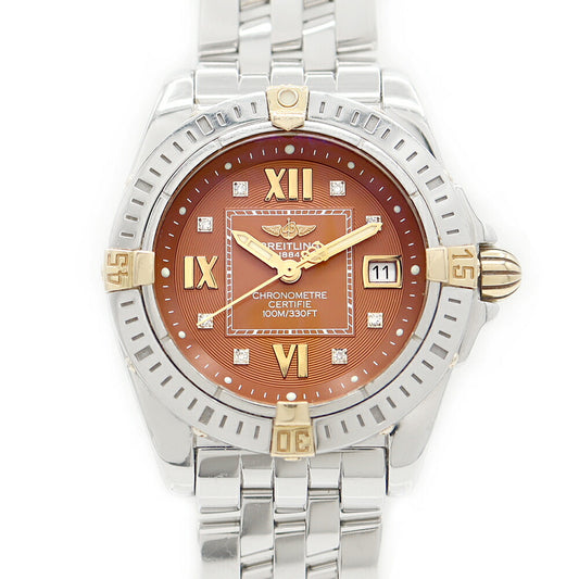 Battery replaced BREITLING Cockpit Lady B71356 Date 100m Water Resistant Diamond 8P Diamond Brown YG Yellow Gold SS Stainless Steel Duo Quartz Ladies [6 Month Warranty] [Watch] [Used]