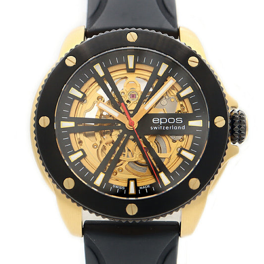 Internally inspected EPOS Epos Sportive 3389 Back Skelton 100m Water Resistant Black Black Skeleton YGP Yellow Gold SS Stainless Steel Men's Automatic Winding [6 Month Warranty] [Watch] [Used]