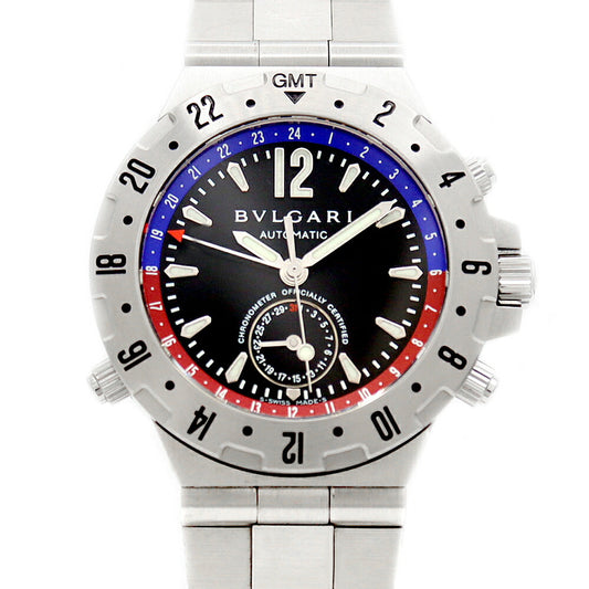 Internally inspected BVLGARI Diagono Professional GMT GMT40SSD Chronograph 100m Water Resistant Date Black SS Stainless Steel Men's Automatic Winding [6 Month Warranty] [Watch] [Used]