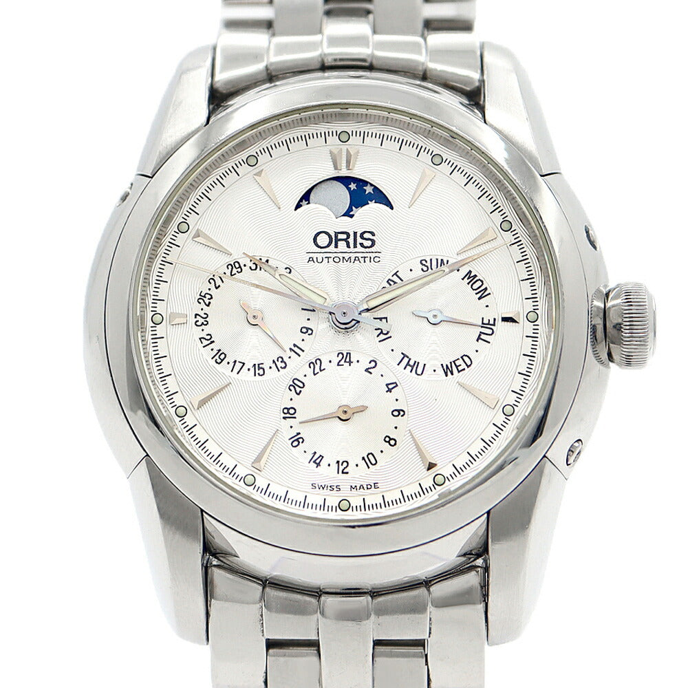 ORIS オリス アートリエ コンプリケーション 7546A ムーンフェイズ デイデイト デュアルタイム 裏スケ 30m防水 シルバー SS ステンレス メンズ 自動巻き【6ヶ月保証】【腕時計】【中古】