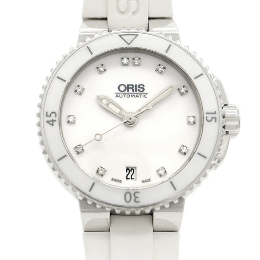 ORIS Aquis Date Diamond 01 733 7652 4191-07 418 3 12P Diamond Back Scaling 300m Water Resistant White CE Ceramic SS Stainless Steel Genuine Belt Genuine Buckle Men's Women's Automatic Winding [6 Month Warranty] [Watch] [Used]