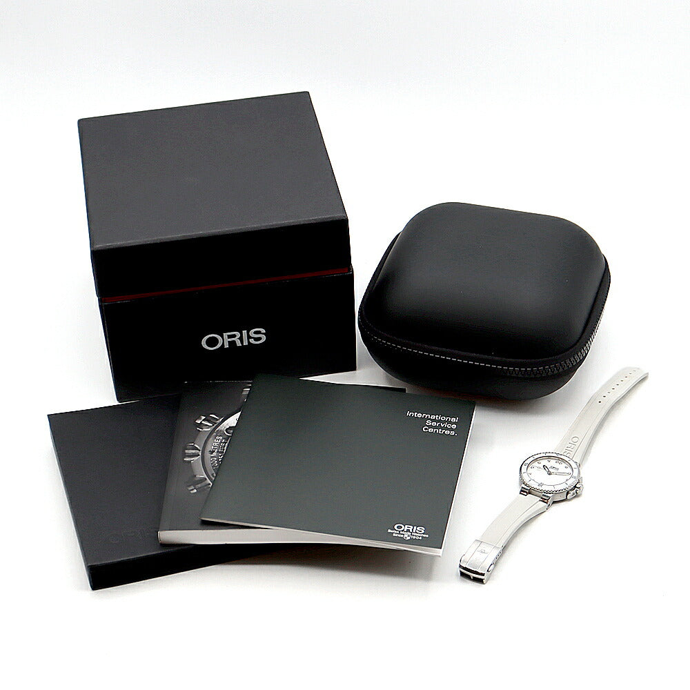 ORIS オリス アクイス デイト ダイヤモンド 01 733 7652 4191-07 418 3 12Pダイヤ 裏スケ 300m防水 白 ホワイト CE セラミック SS ステンレス 純正ベルト 純正尾錠 メンズ レディース 自動巻き【6ヶ月保証】【腕時計】【中古】