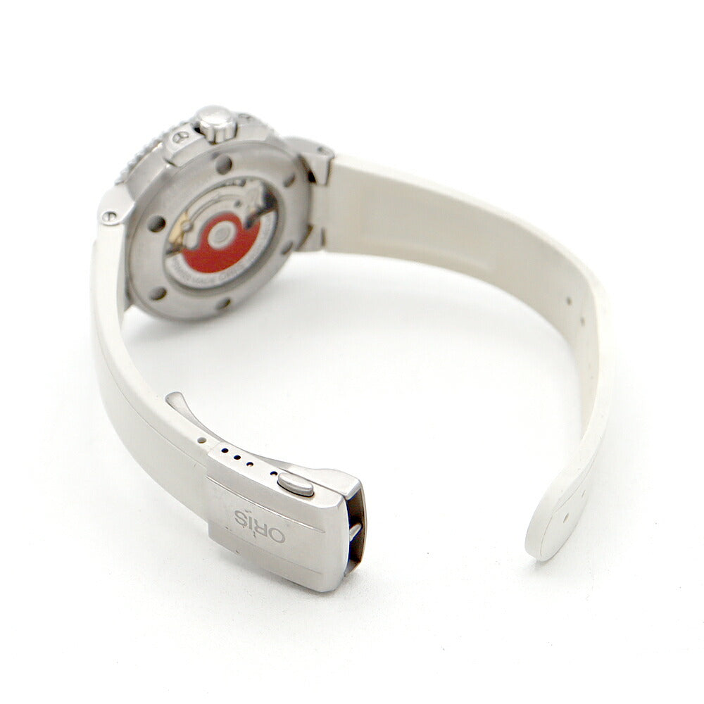 ORIS オリス アクイス デイト ダイヤモンド 01 733 7652 4191-07 418 3 12Pダイヤ 裏スケ 300m防水 白 ホワイト CE セラミック SS ステンレス 純正ベルト 純正尾錠 メンズ レディース 自動巻き【6ヶ月保証】【腕時計】【中古】
