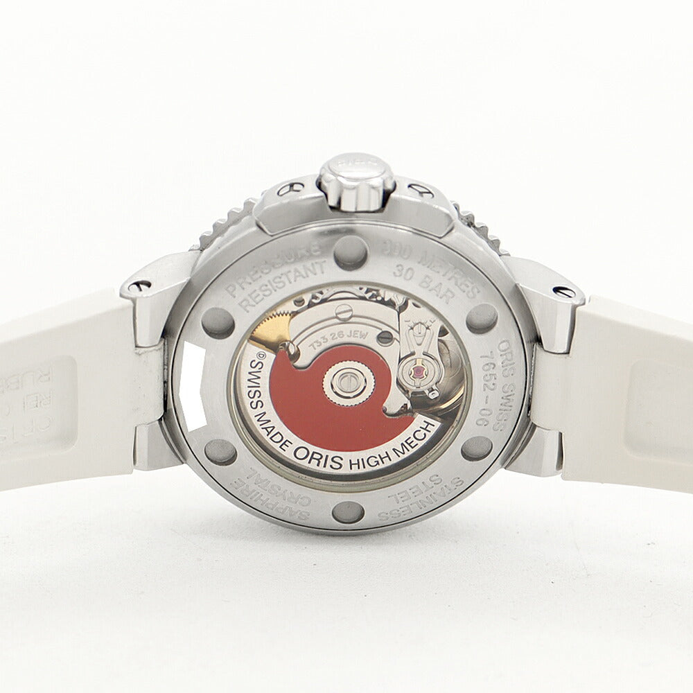 ORIS オリス アクイス デイト ダイヤモンド 01 733 7652 4191-07 418 3 12Pダイヤ 裏スケ 300m防水 白 ホワイト CE セラミック SS ステンレス 純正ベルト 純正尾錠 メンズ レディース 自動巻き【6ヶ月保証】【腕時計】【中古】