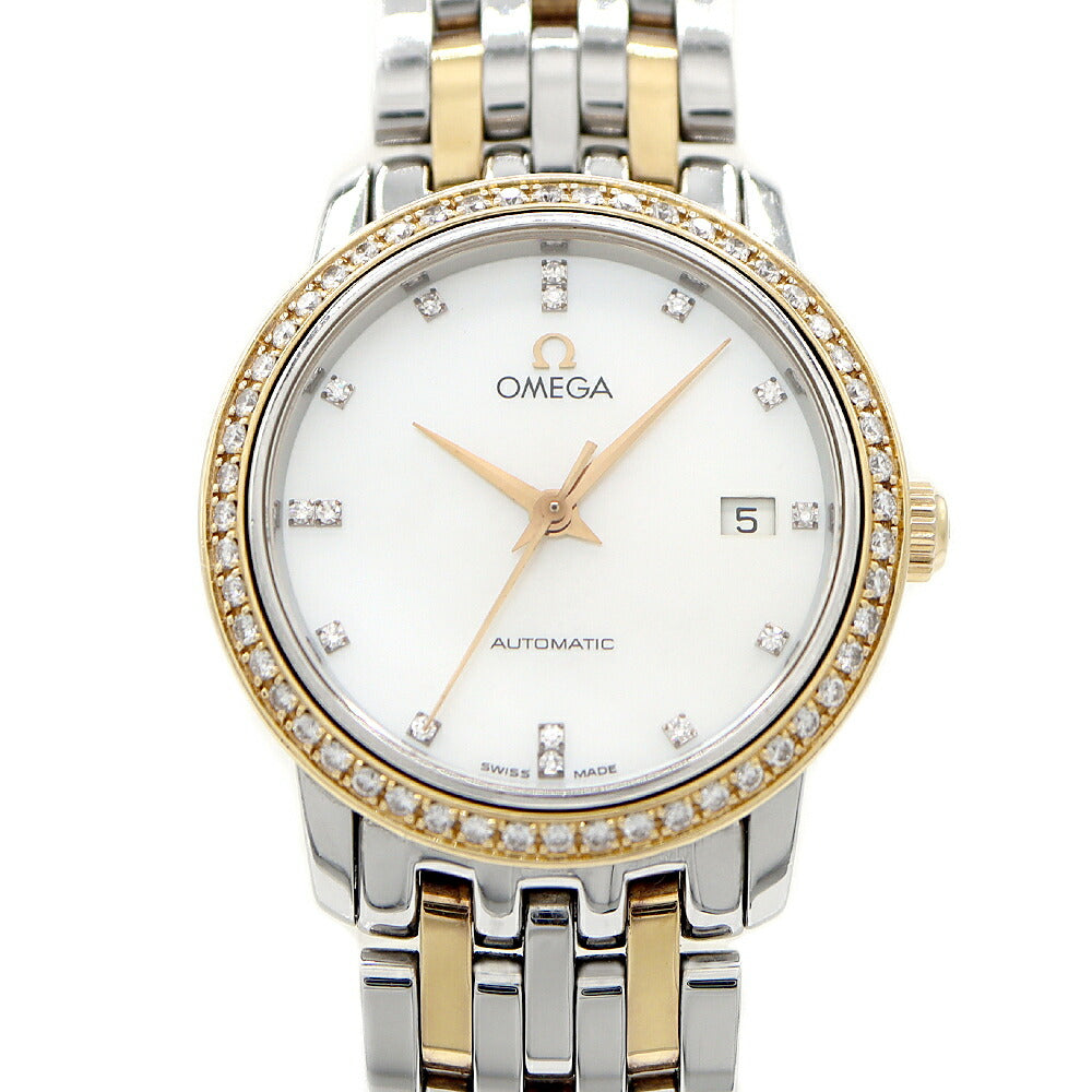 OMEGA Omega DeVille Diamond Bezel 4395.95 Diamond 15P Diamond Date White White Shell SS Stainless Steel K18YG Yellow Gold Combi Ladies Automatic Winding DeVille [6 Month Warranty] [Watch] [Used]